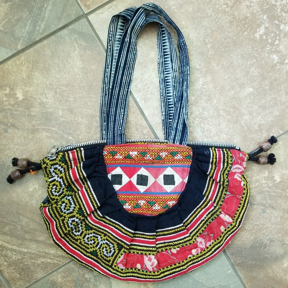 Vintage Indigo Fabric Pattern Patchwork Handbag - image 1